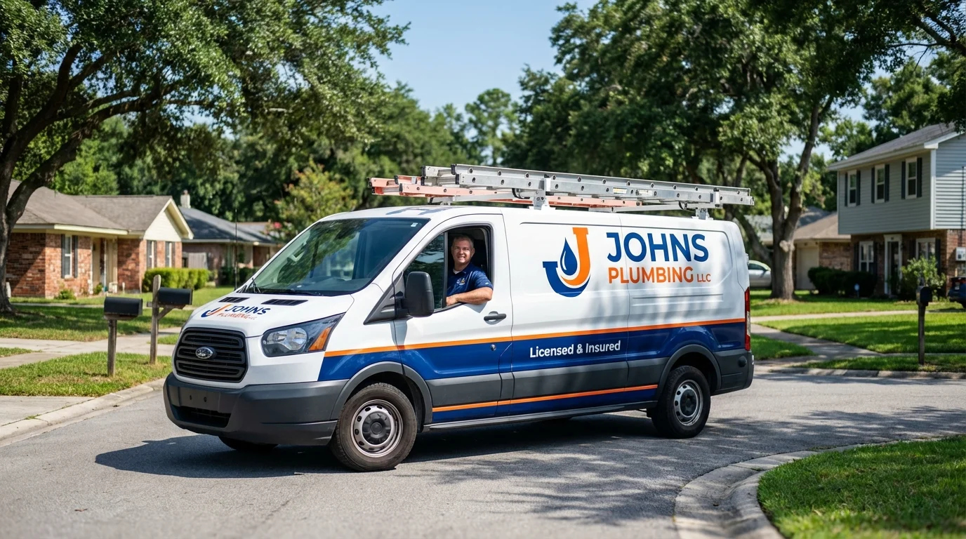 Johns Plumbing LLC service van in Bossier City, LA