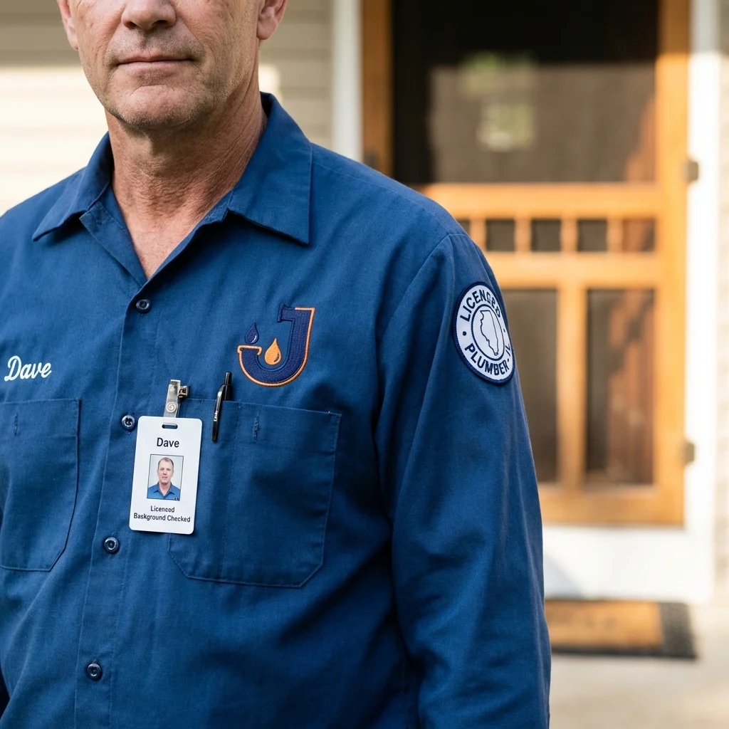 Licensed plumber showing ID badge in Bossier City, LA