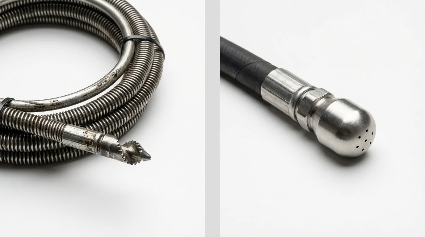 Drain snake cable and hydro jetting nozzle used for drain cleaning in Bossier City, LA