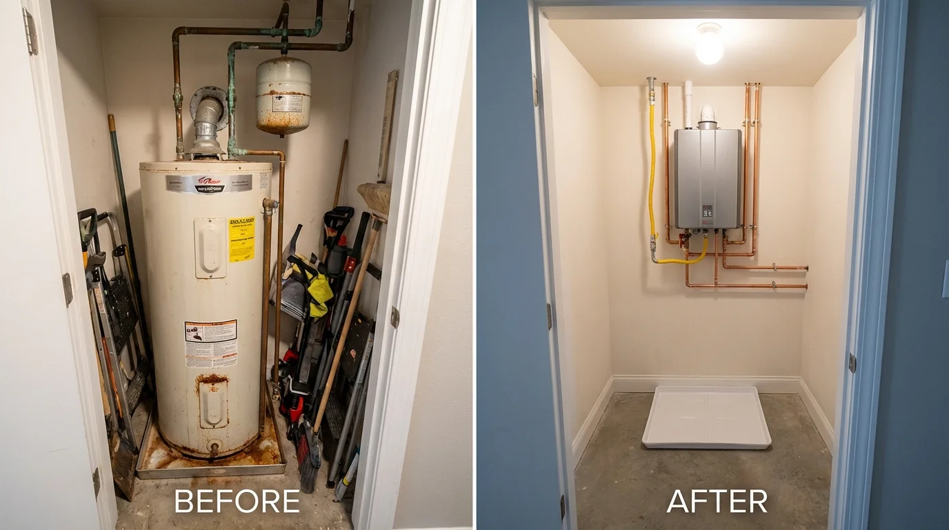 Tank water heater versus wall-mounted tankless unit comparison for Bossier City, LA homeowners
