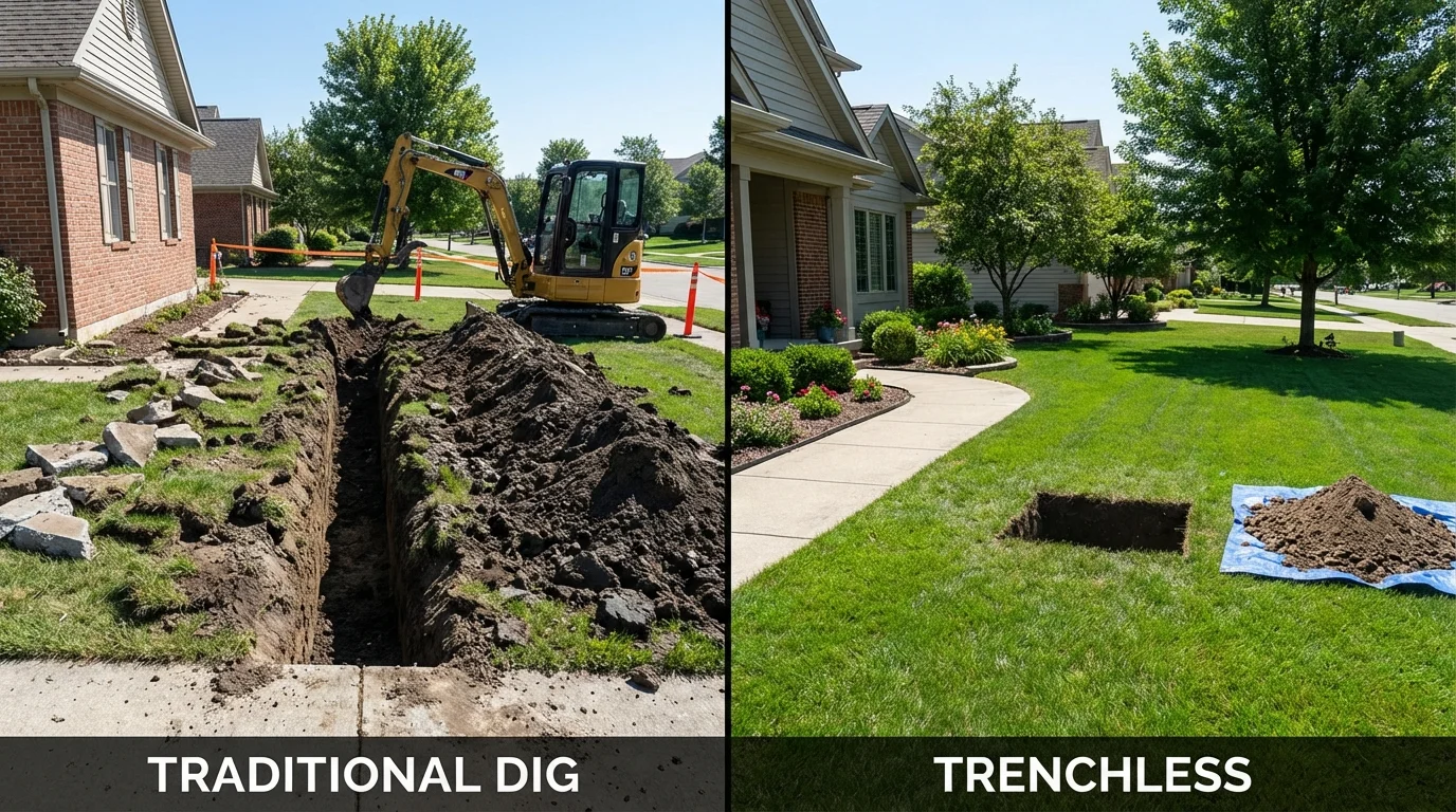 Trenchless sewer repair with minimal yard damage versus traditional excavation in Bossier City, LA